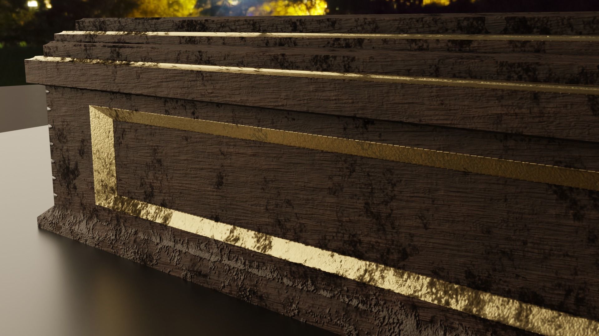 Wooden Coffin With Gold Accents Low-poly 3D model_3