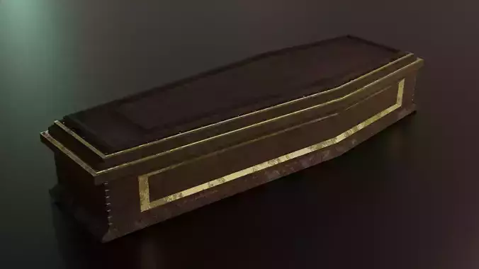 Wooden Coffin With Gold Accents