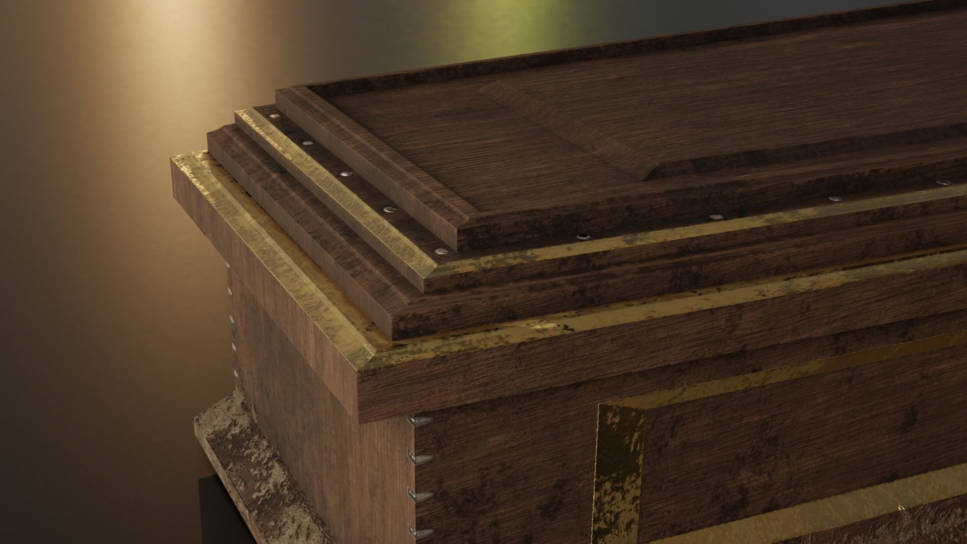 Wooden Coffin With Gold Accents Low-poly 3D model_2
