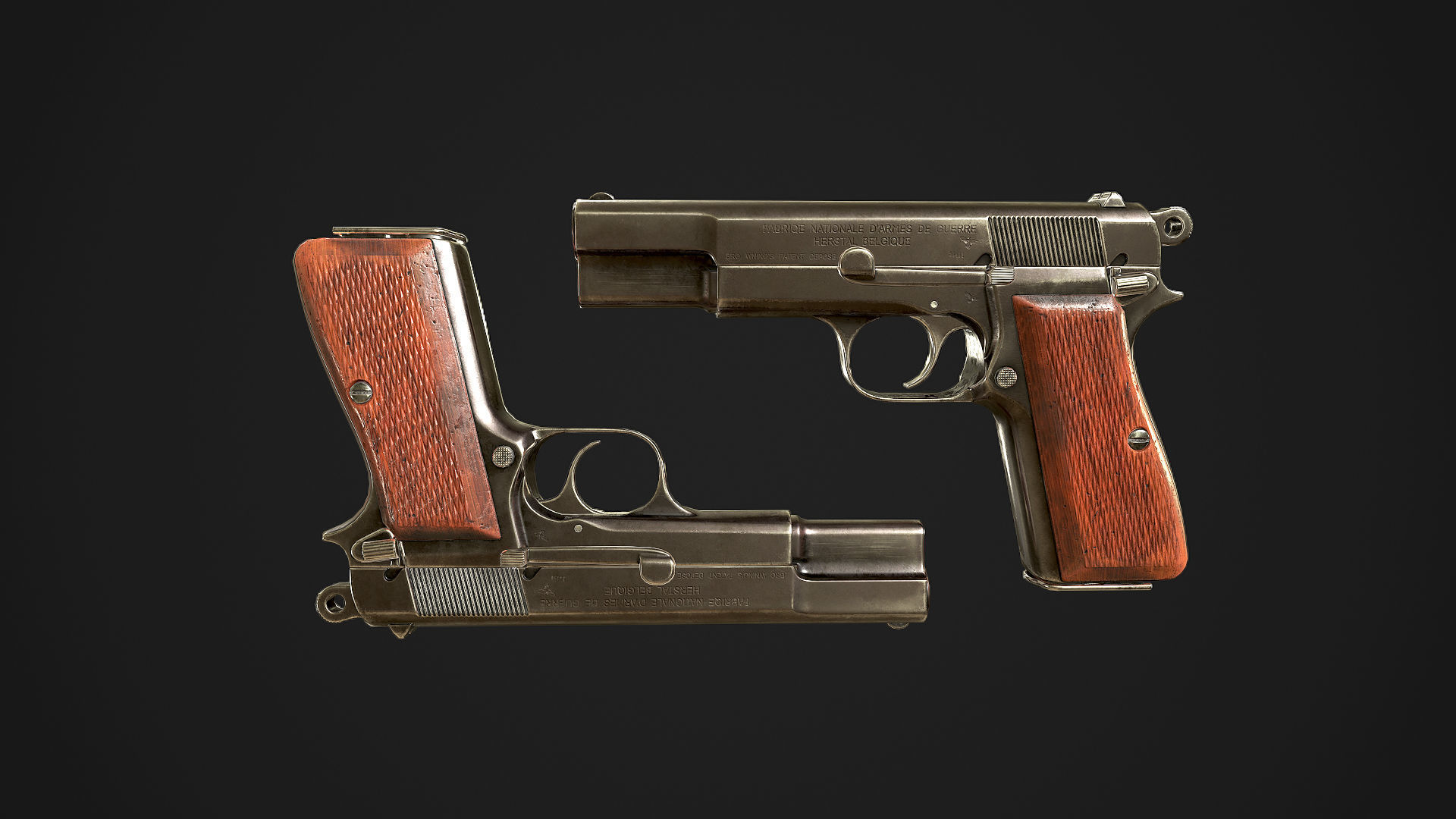 Browning High Power P-35 9mm Low-poly 3D model_4
