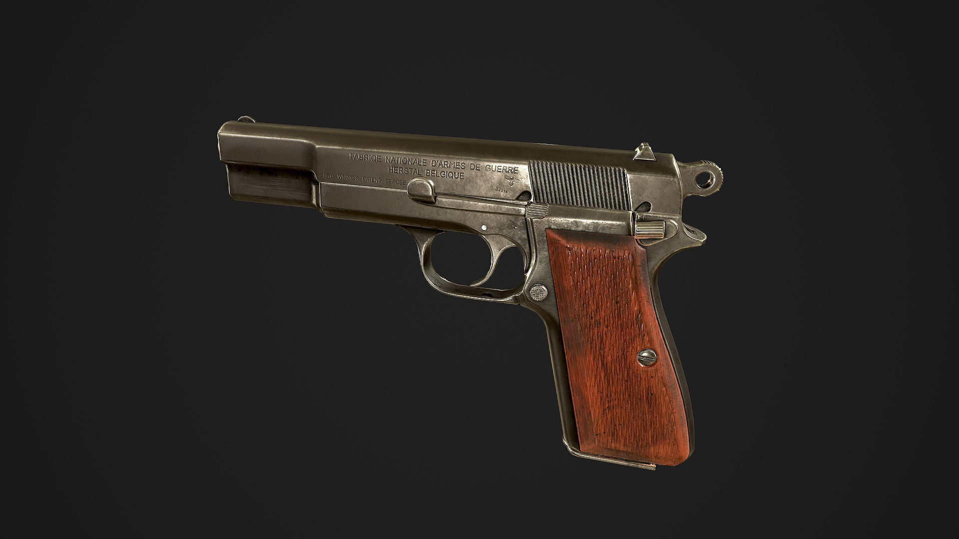 Browning High Power P-35 9mm Low-poly 3D model_6