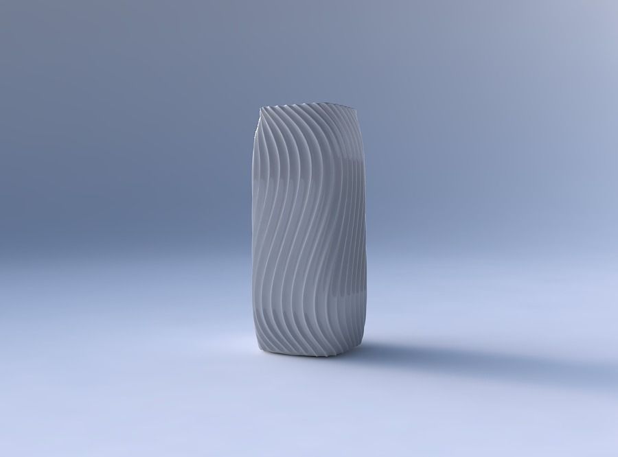 Vase quadratic tall with wavy extruded lines 4 3D print model_4