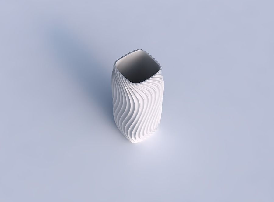 Vase quadratic tall with wavy extruded lines 4 3D print model_1