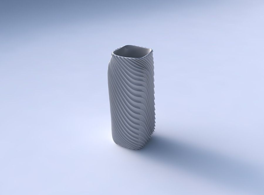 Vase quadratic tall with wavy extruded lines 2 3D print model_3