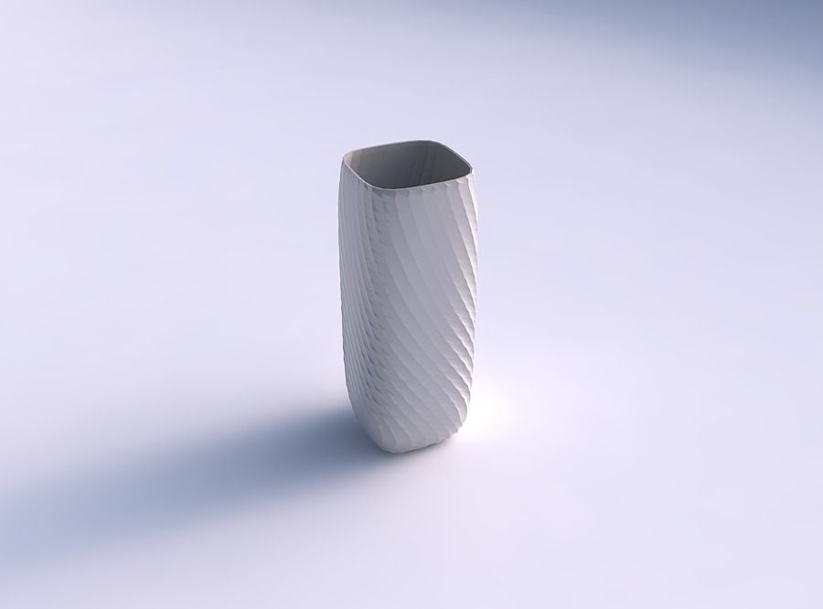 Vase quadratic tall with twisted diagonal grid pattern 3D print model_0