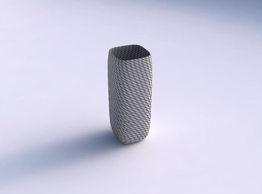 Vase quadratic tall with twisted diagonal grid pattern 3D print model_5