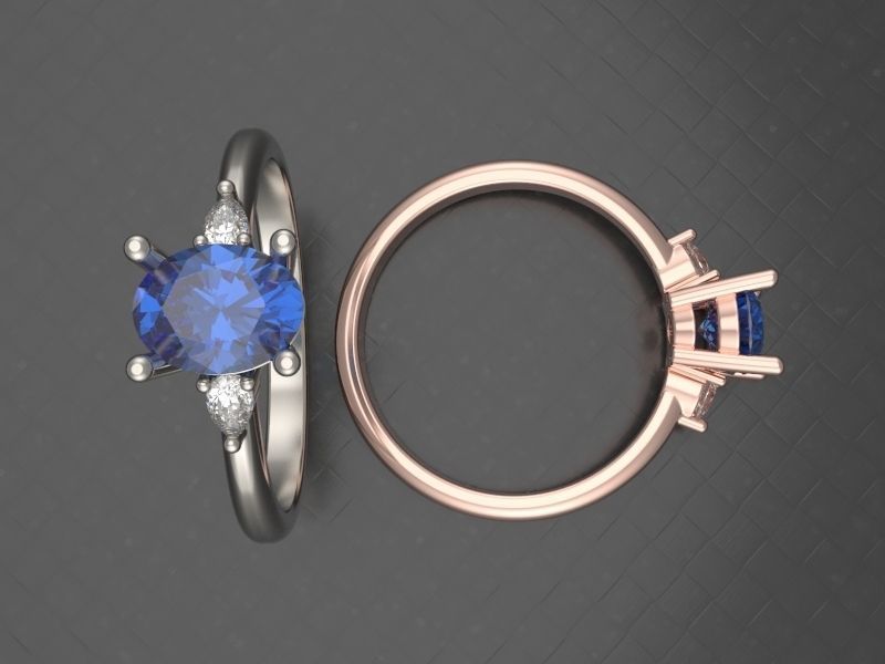 Oval and pear diamond engagement ring ready for print 3D print model_8