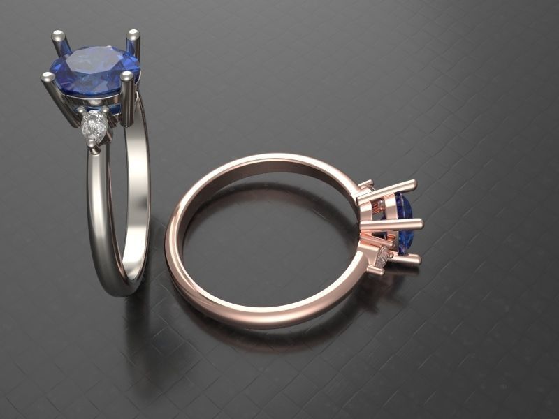 Oval and pear diamond engagement ring ready for print 3D print model_3