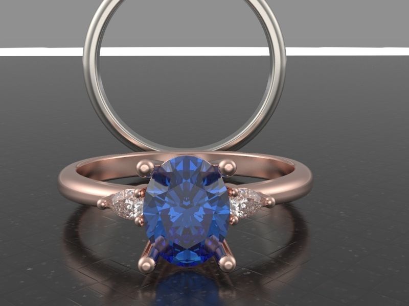 Oval and pear diamond engagement ring ready for print 3D print model_5