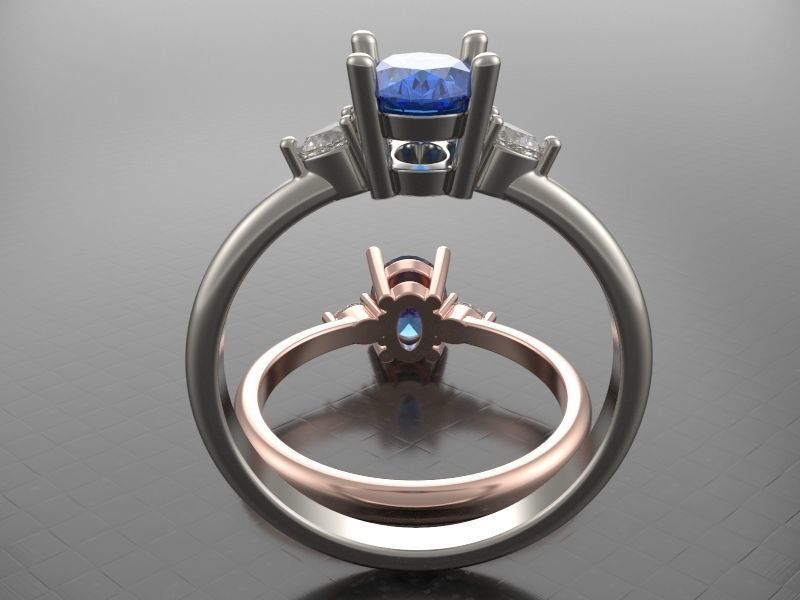 Oval and pear diamond engagement ring ready for print 3D print model_10