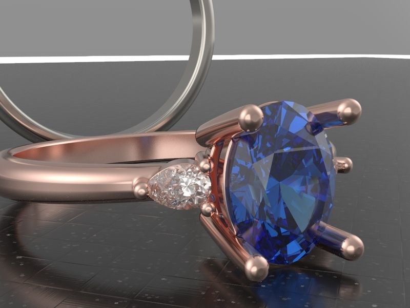 Oval and pear diamond engagement ring ready for print 3D print model_1