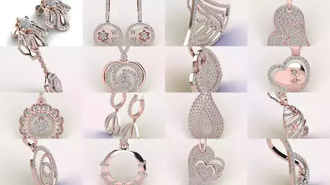 Bulk Fancy Earring  And Pendent Collection and Render Detail 