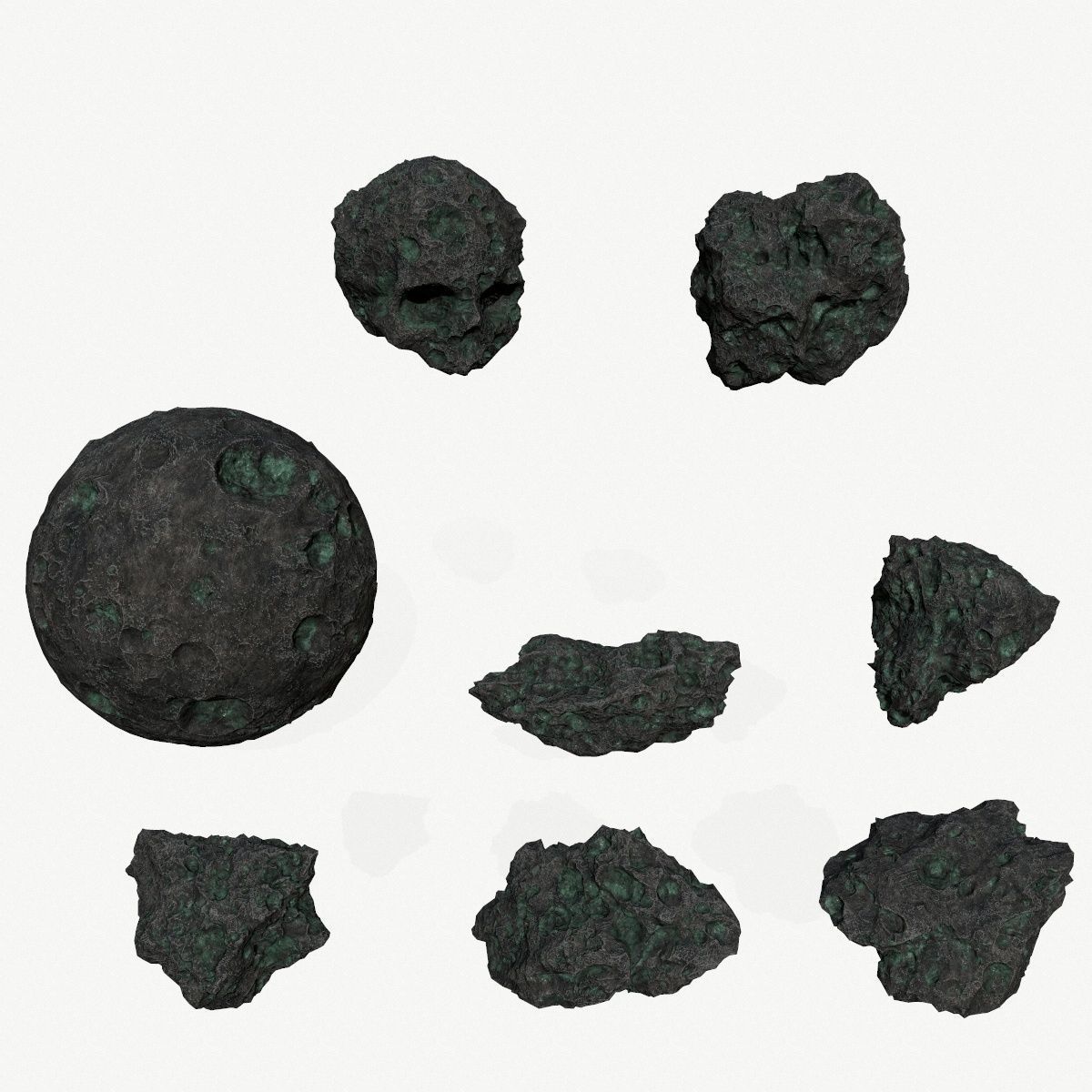 Asteroid Set meteorite in shape of rock Low-poly 3D model_1