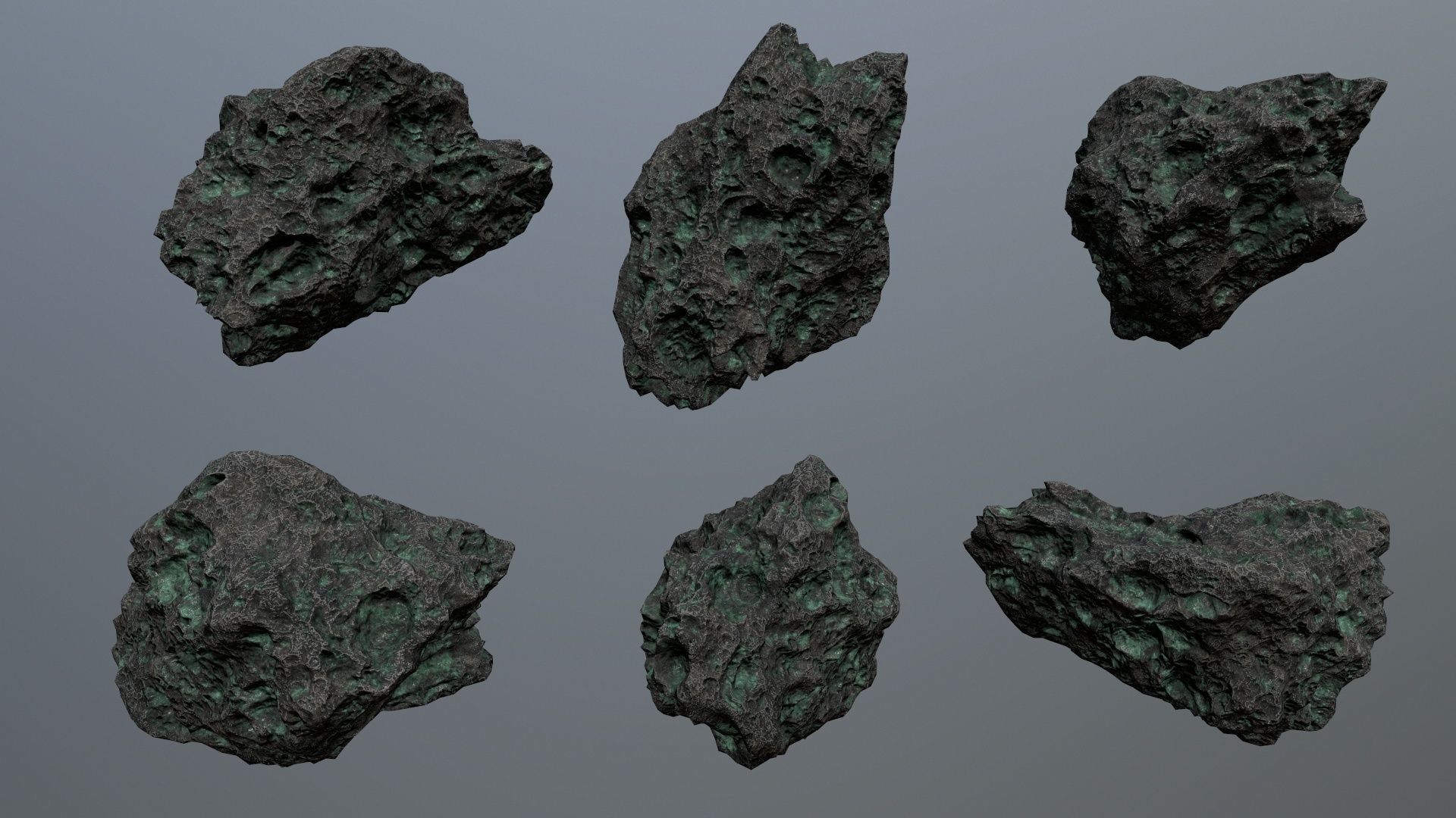 Asteroid Set meteorite in shape of rock Low-poly 3D model_4