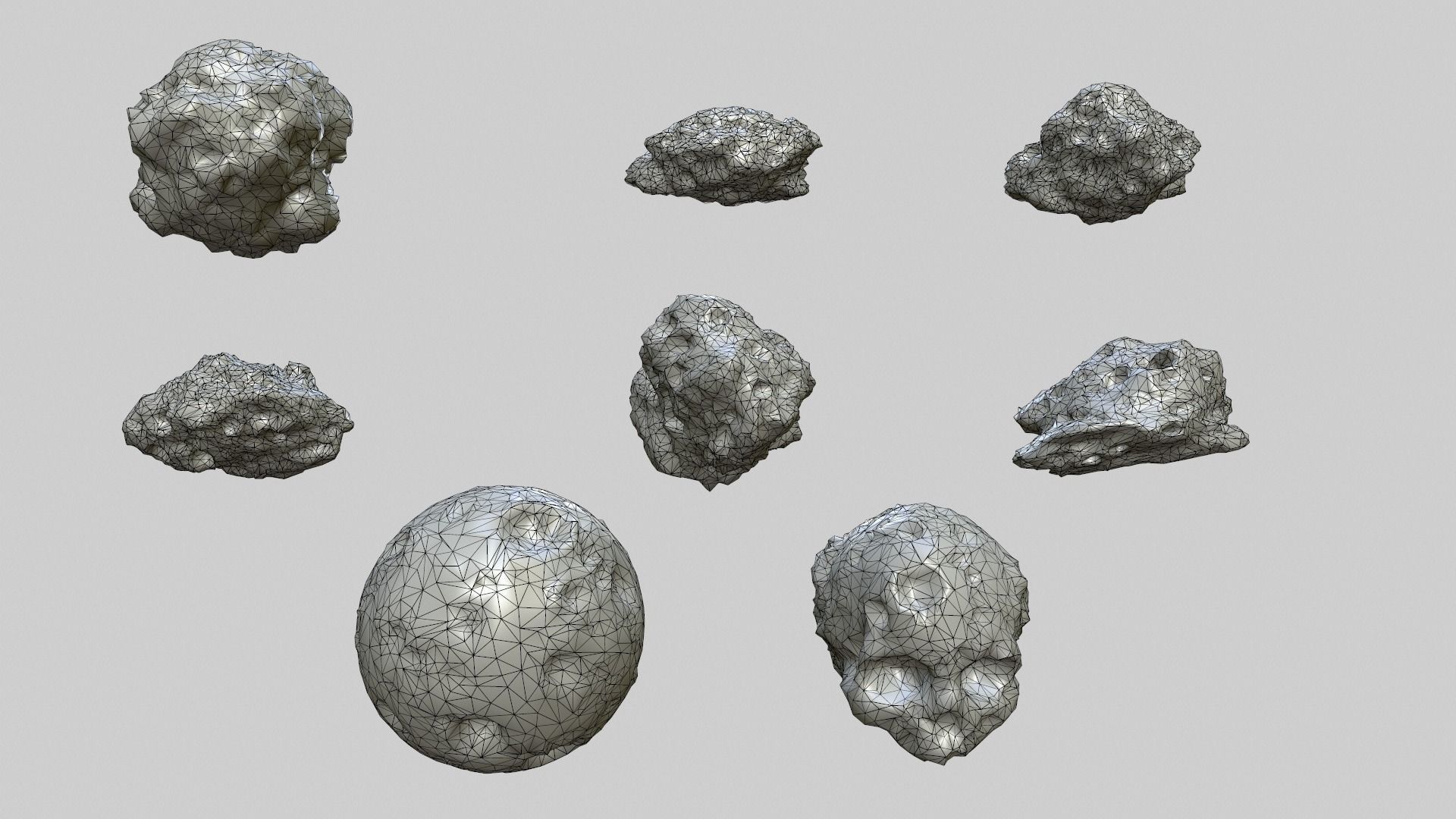 Asteroid Set meteorite in shape of rock Low-poly 3D model_12