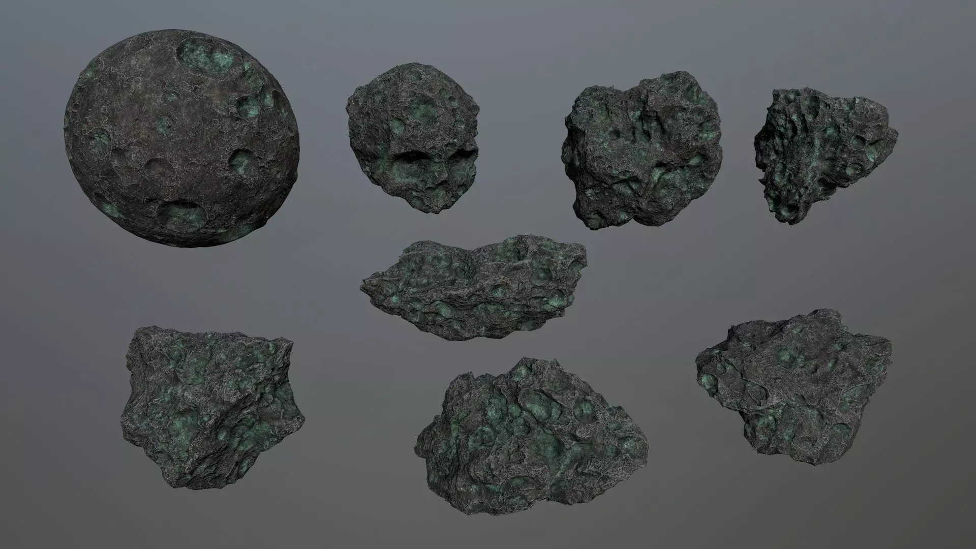 Asteroid Set meteorite in shape of rock Low-poly 3D model_0