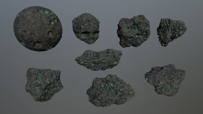 Asteroid Set meteorite in shape of rock Low-poly 3D model