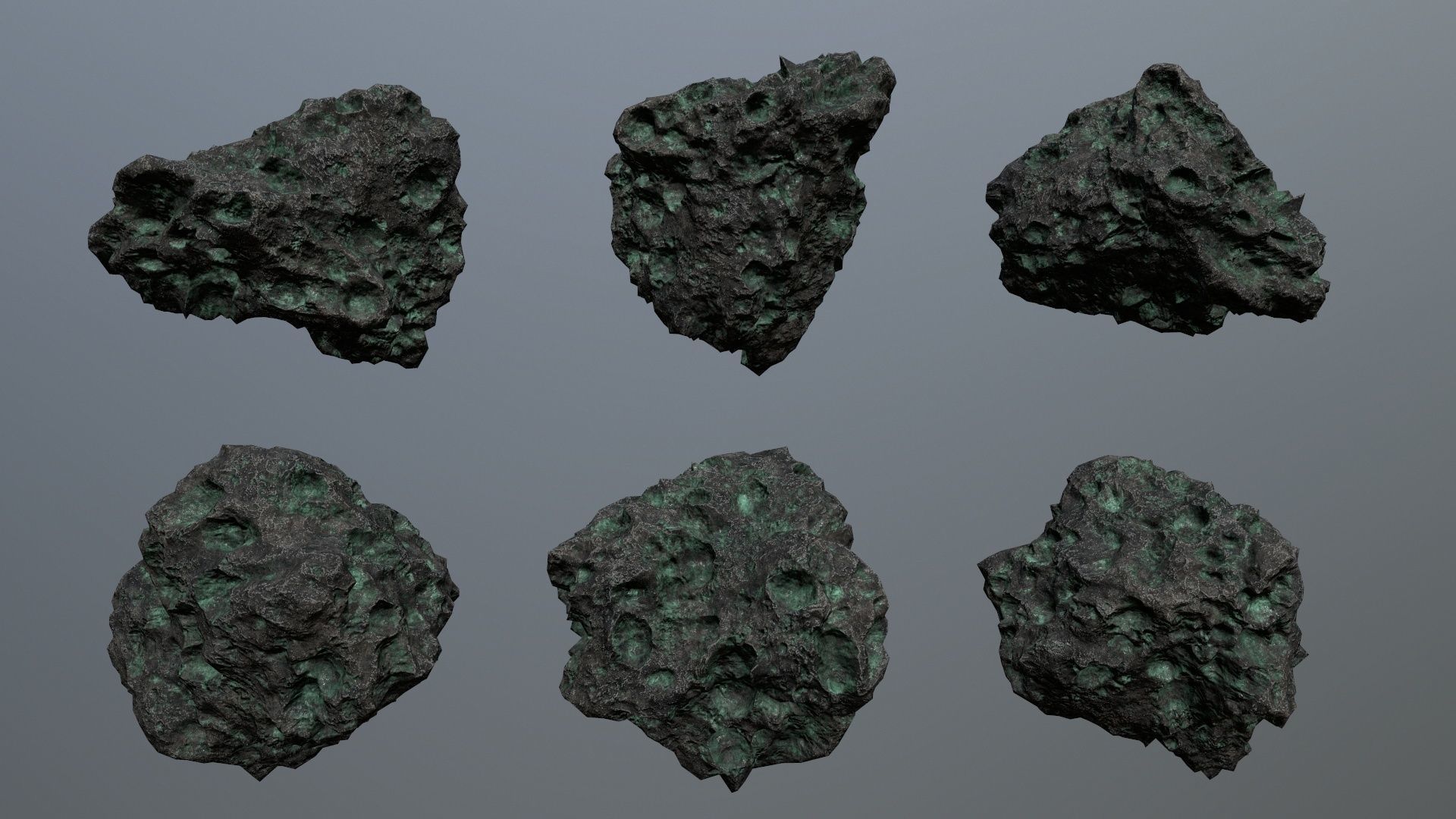 Asteroid Set meteorite in shape of rock Low-poly 3D model_5