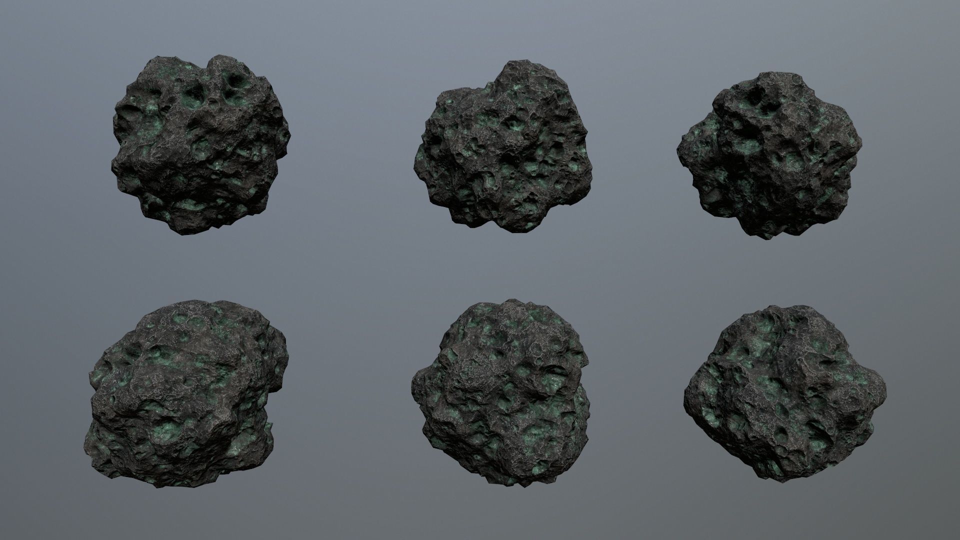 Asteroid Set meteorite in shape of rock Low-poly 3D model_2