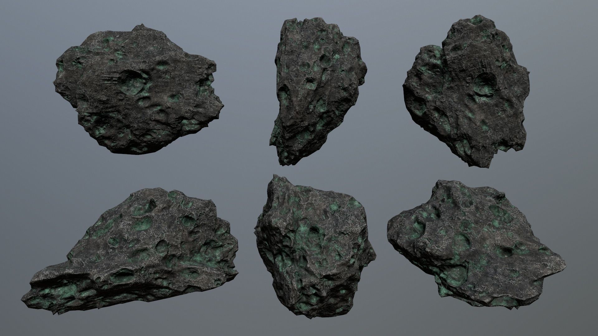 Asteroid Set meteorite in shape of rock Low-poly 3D model_7