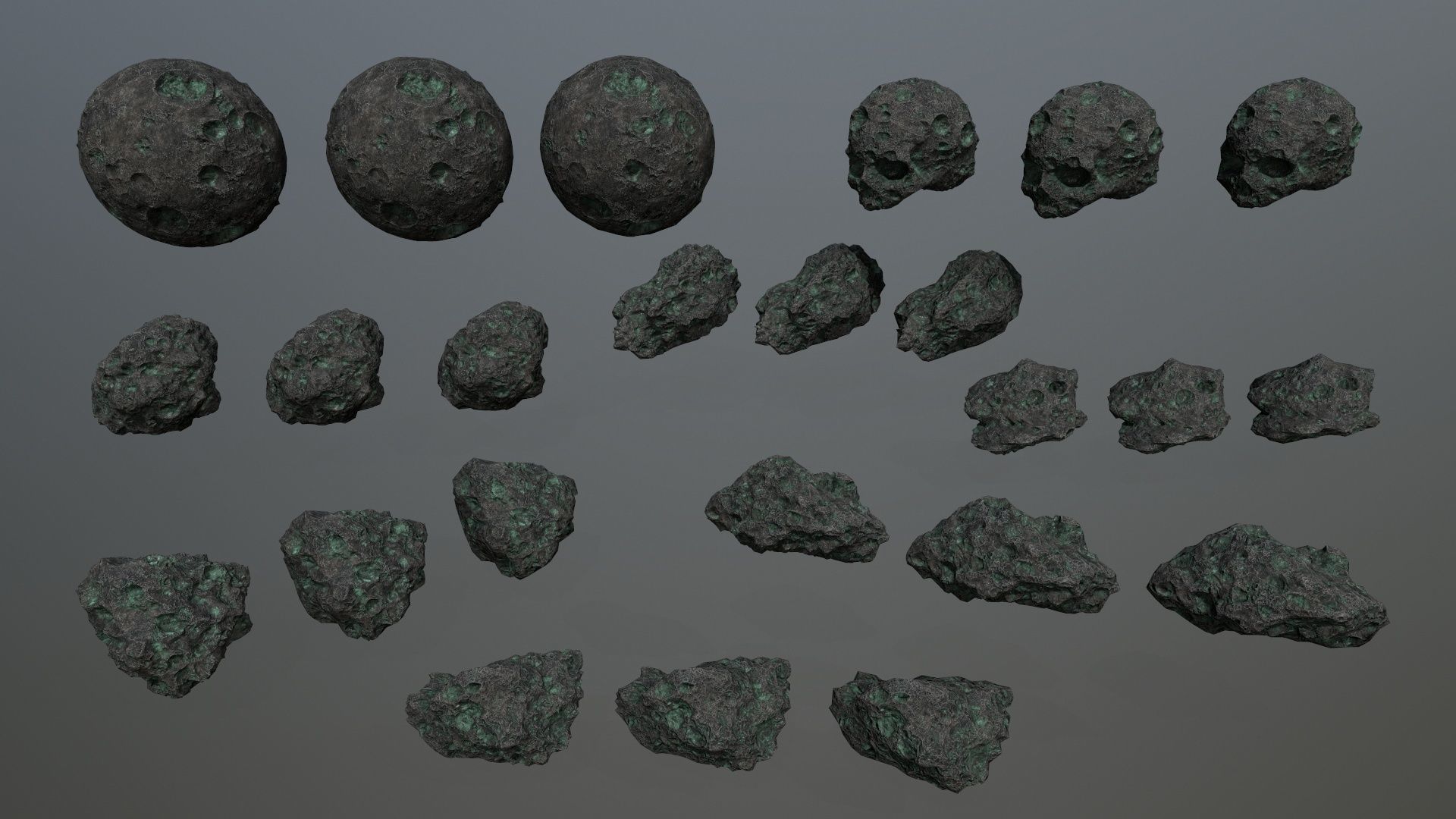 Asteroid Set meteorite in shape of rock Low-poly 3D model_10