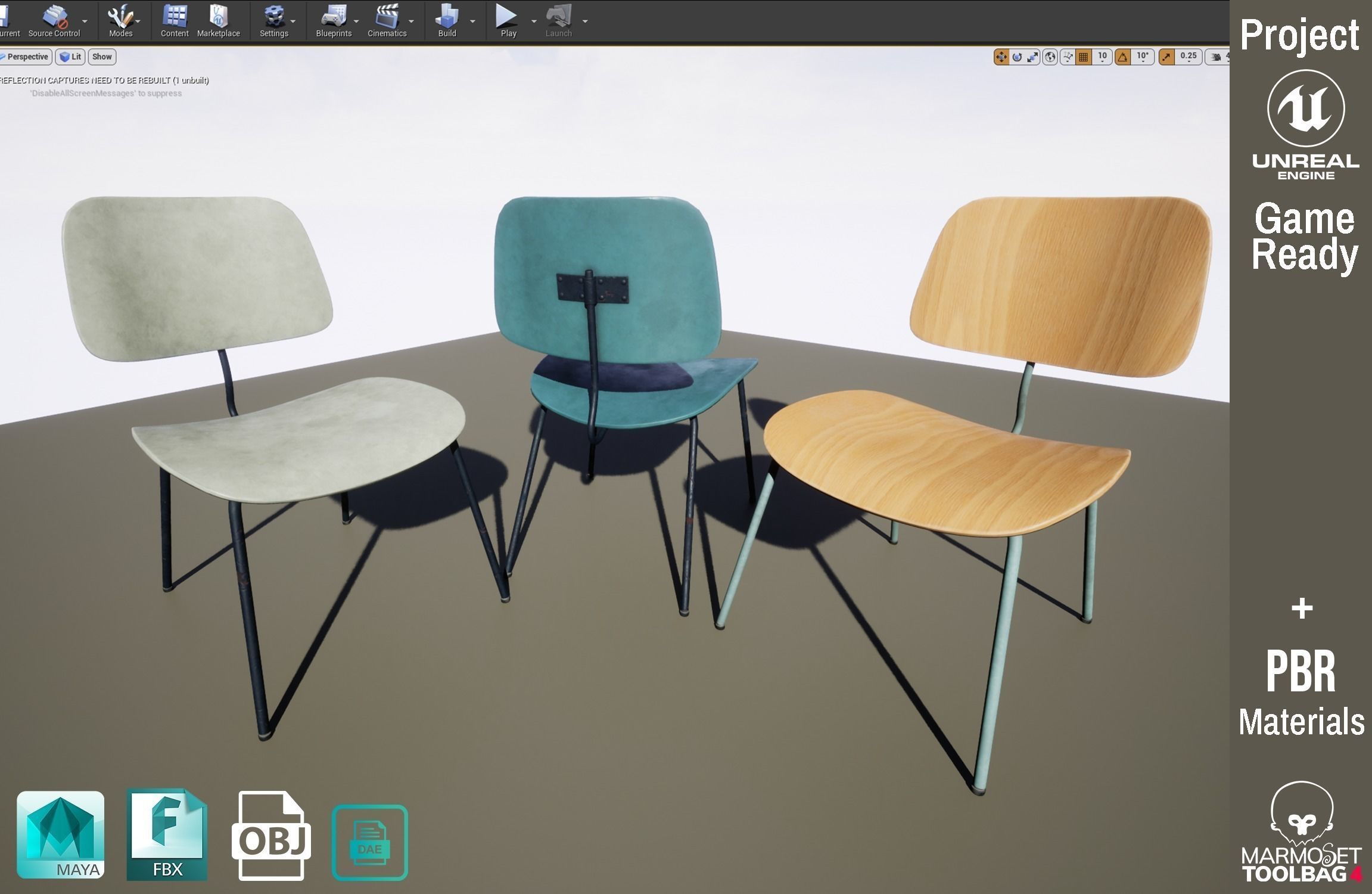 3 Detailed Retro School Chairs Design PBR - Lumion - UE4 Low-poly 3D model_6