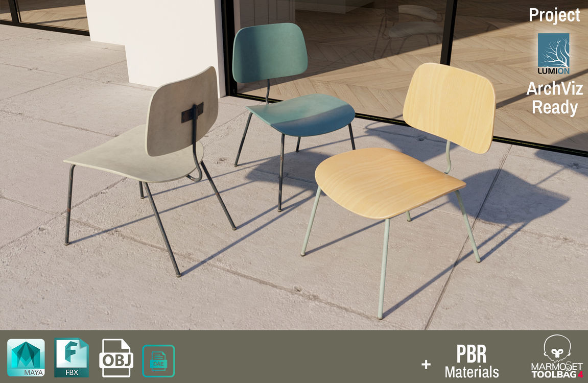 3 Detailed Retro School Chairs Design PBR - Lumion - UE4 Low-poly 3D model_7