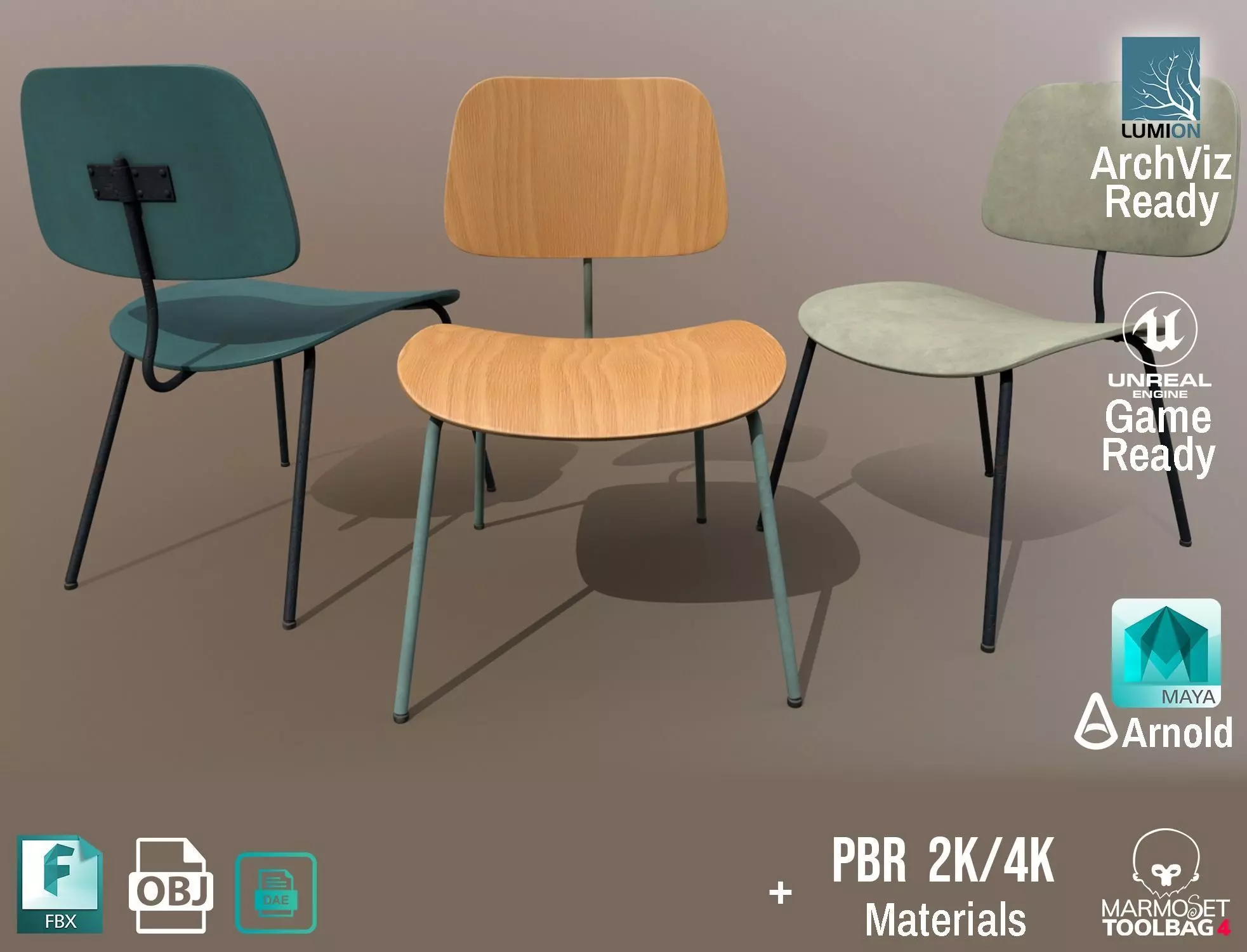 3 Detailed Retro School Chairs Design PBR - Lumion - UE4 Low-poly 3D model_0