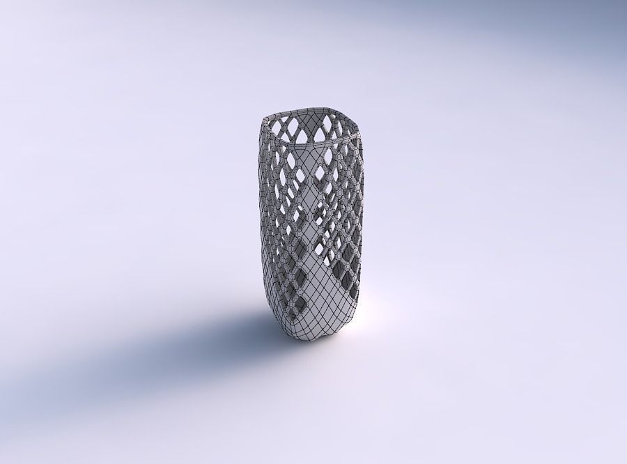 Vase quadratic tall with diagonal grid lattice 3 3D print model_5