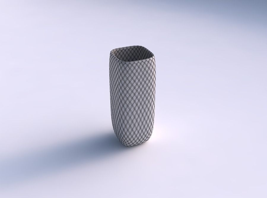 Vase quadratic tall with diagonal grid pattern 3D print model_5