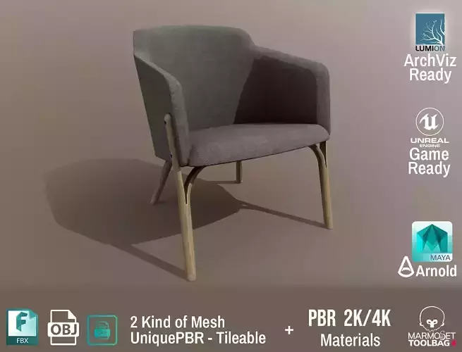 Ton Split Lounge ArmChair Design PBR - Lumion - UE4 Low-poly 3D model