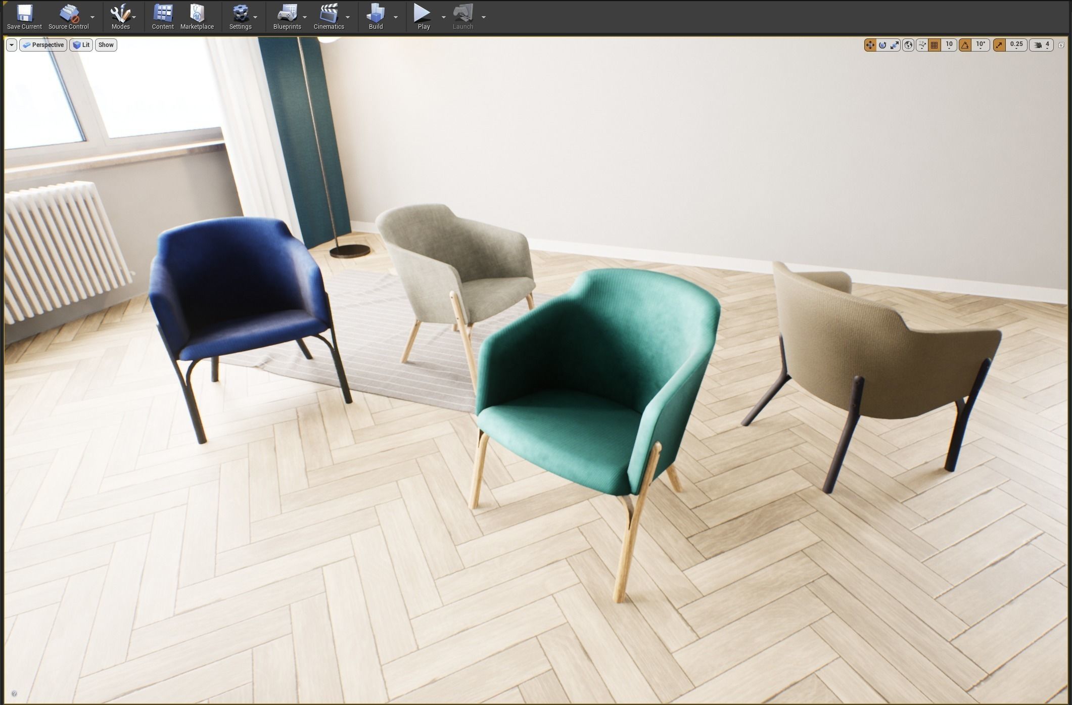 Ton Split Lounge ArmChair Design PBR - Lumion - UE4 Low-poly 3D model_9