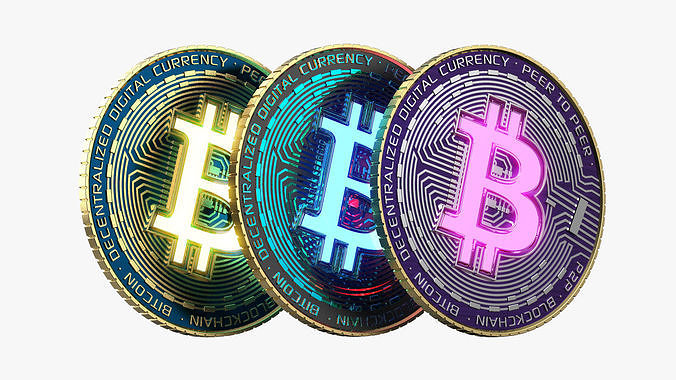 BITCOIN 3D three bitcoins 3D model
