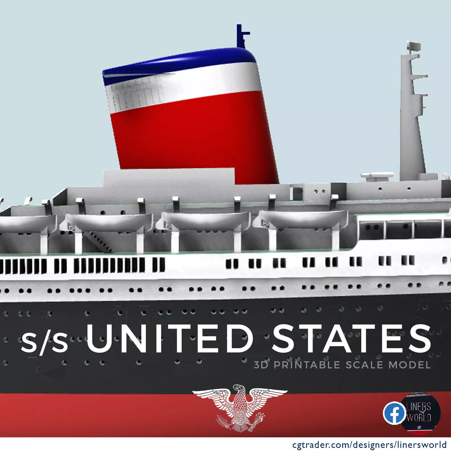 SS United States ocean liner printable model 3D print model_0