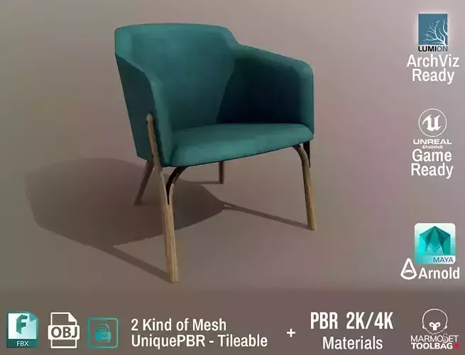 Ton Split Lounge ArmChair Velvet Old Design PBR - Lumion - UE4 Low-poly 3D model