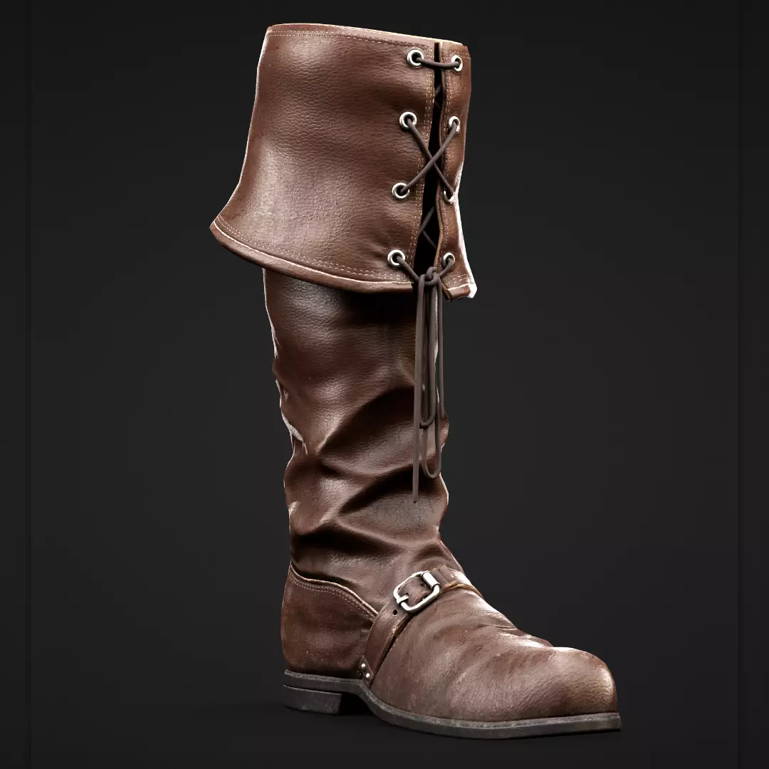 Leather Boots Low-poly 3D model_0