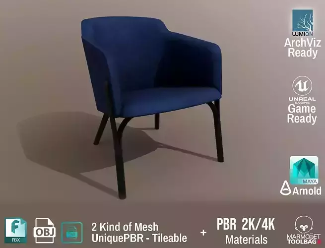 Ton Split Lounge ArmChair Velvet Design PBR - Lumion - UE4 Low-poly 3D model
