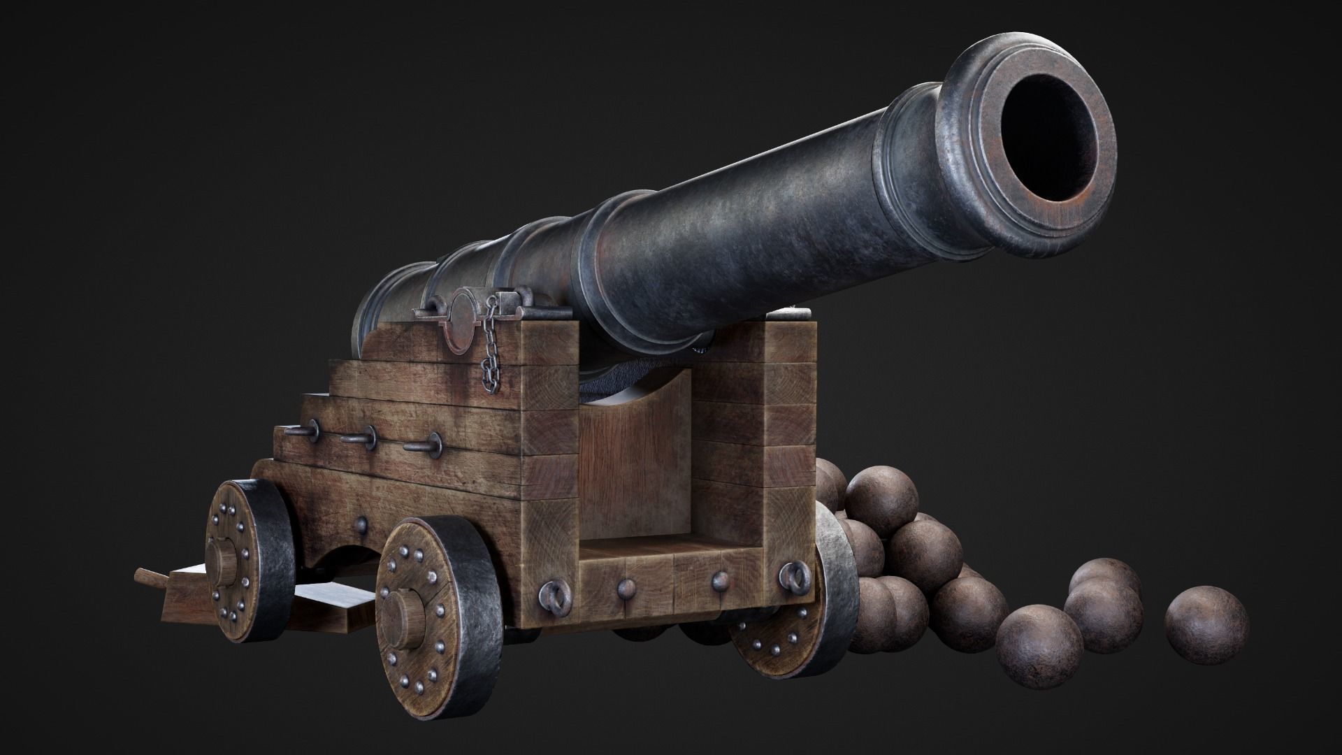 Cannon with balls Low-poly 3D model_5