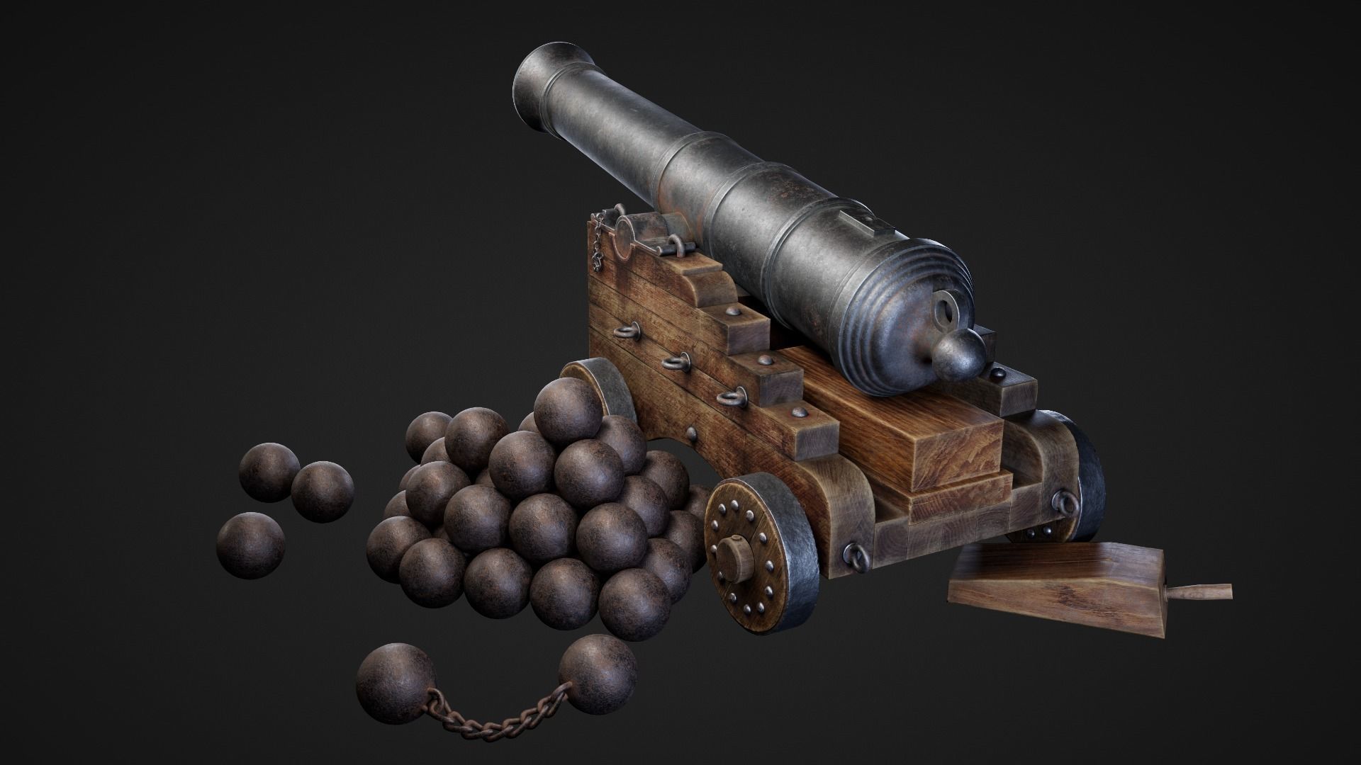 Cannon with balls Low-poly 3D model_3