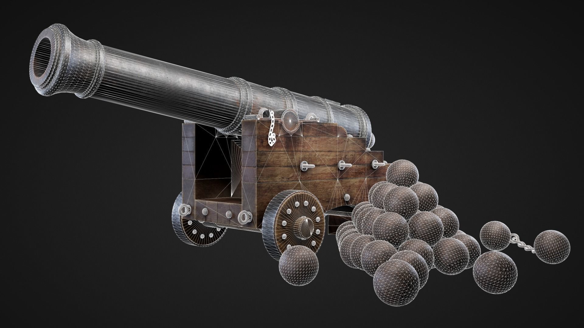 Cannon with balls Low-poly 3D model_2
