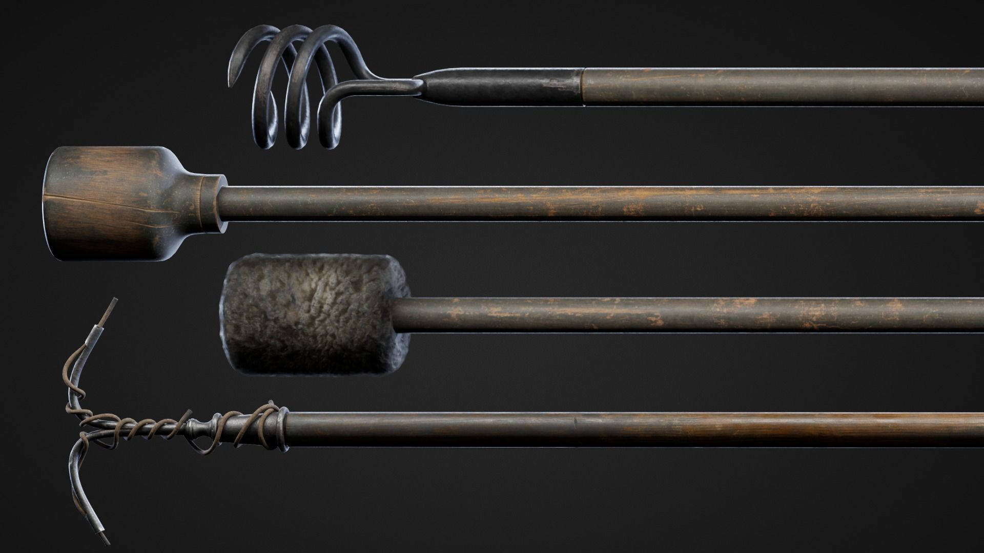 Cannon with balls Low-poly 3D model_7