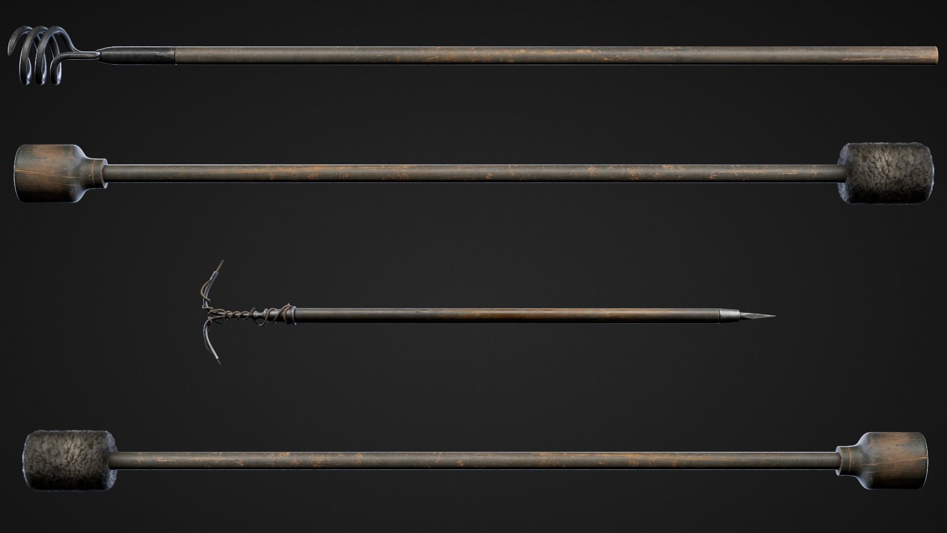 Cannon with balls Low-poly 3D model_9