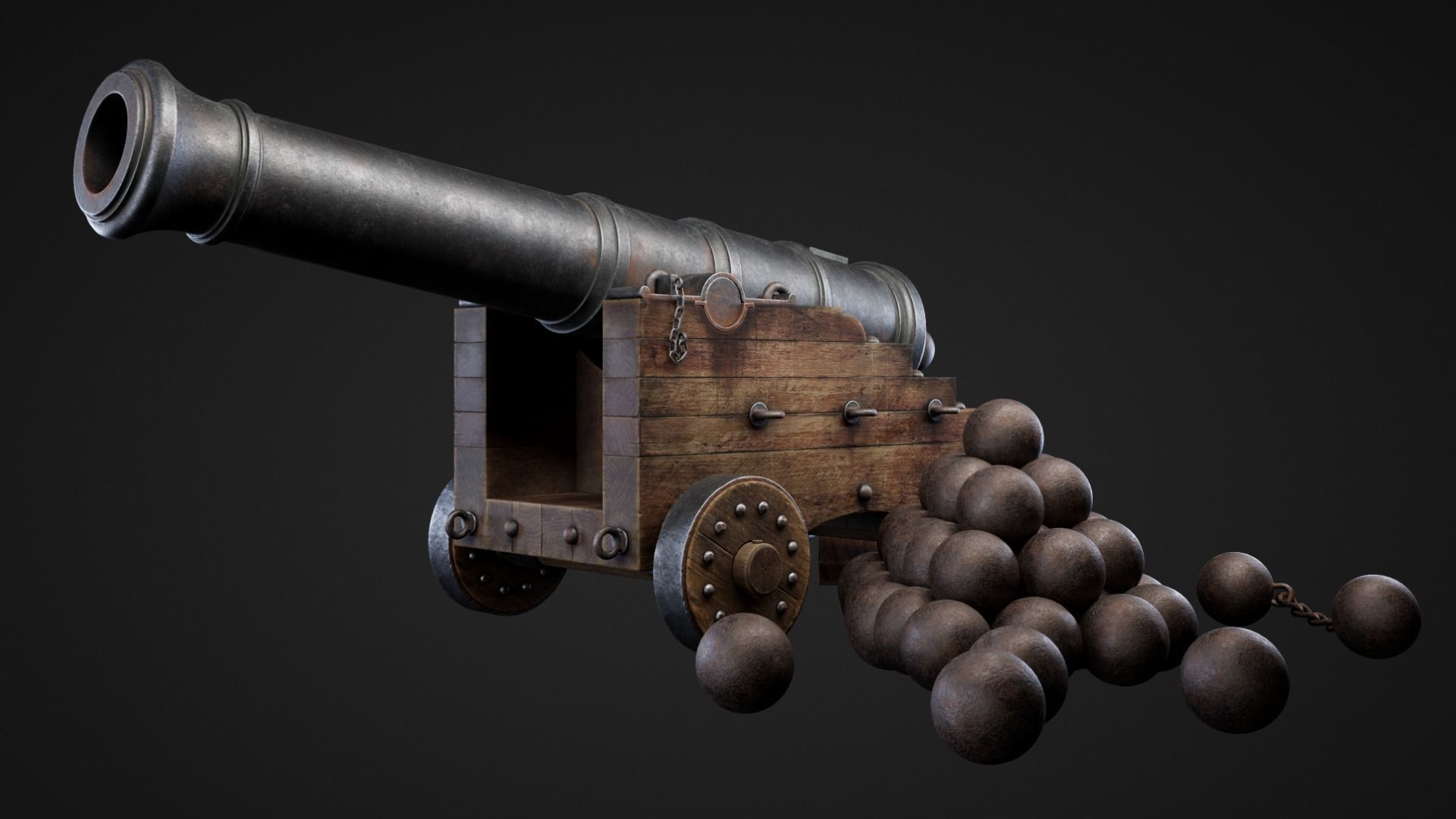 Cannon with balls Low-poly 3D model_1