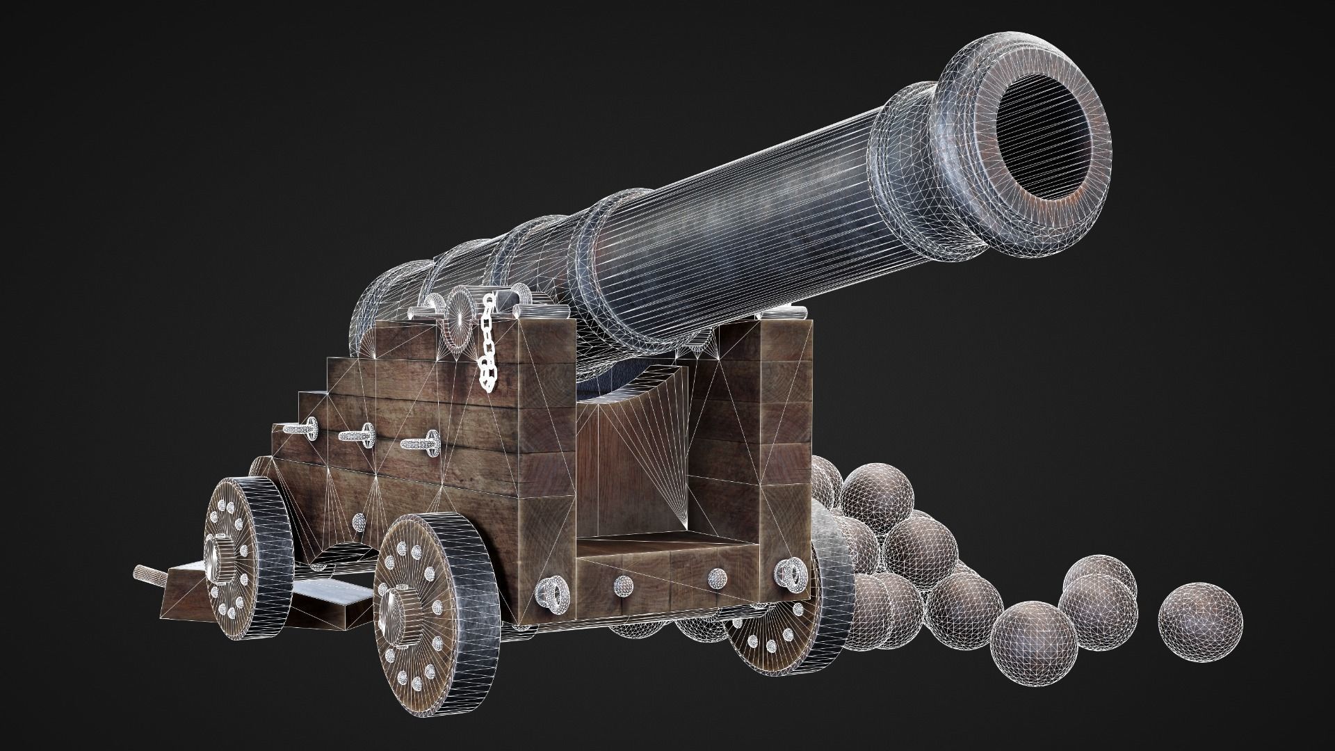 Cannon with balls Low-poly 3D model_6