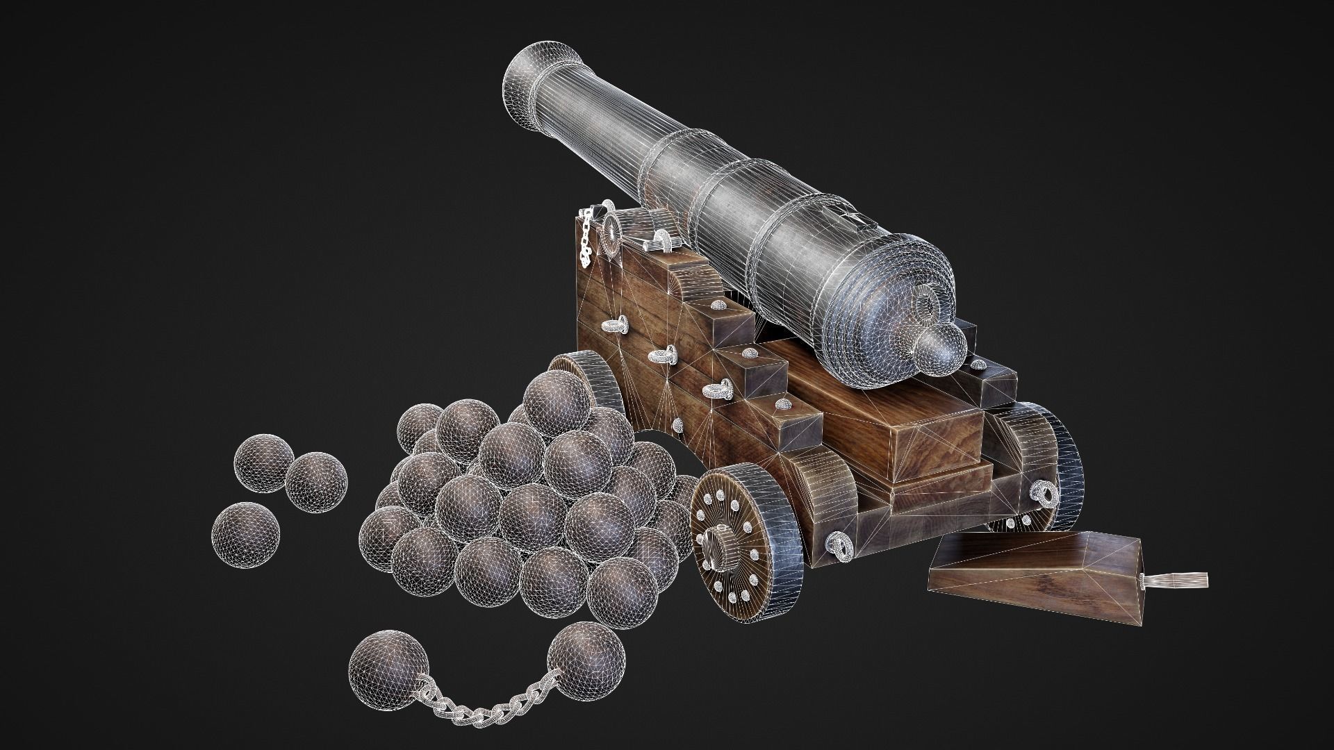 Cannon with balls Low-poly 3D model_4