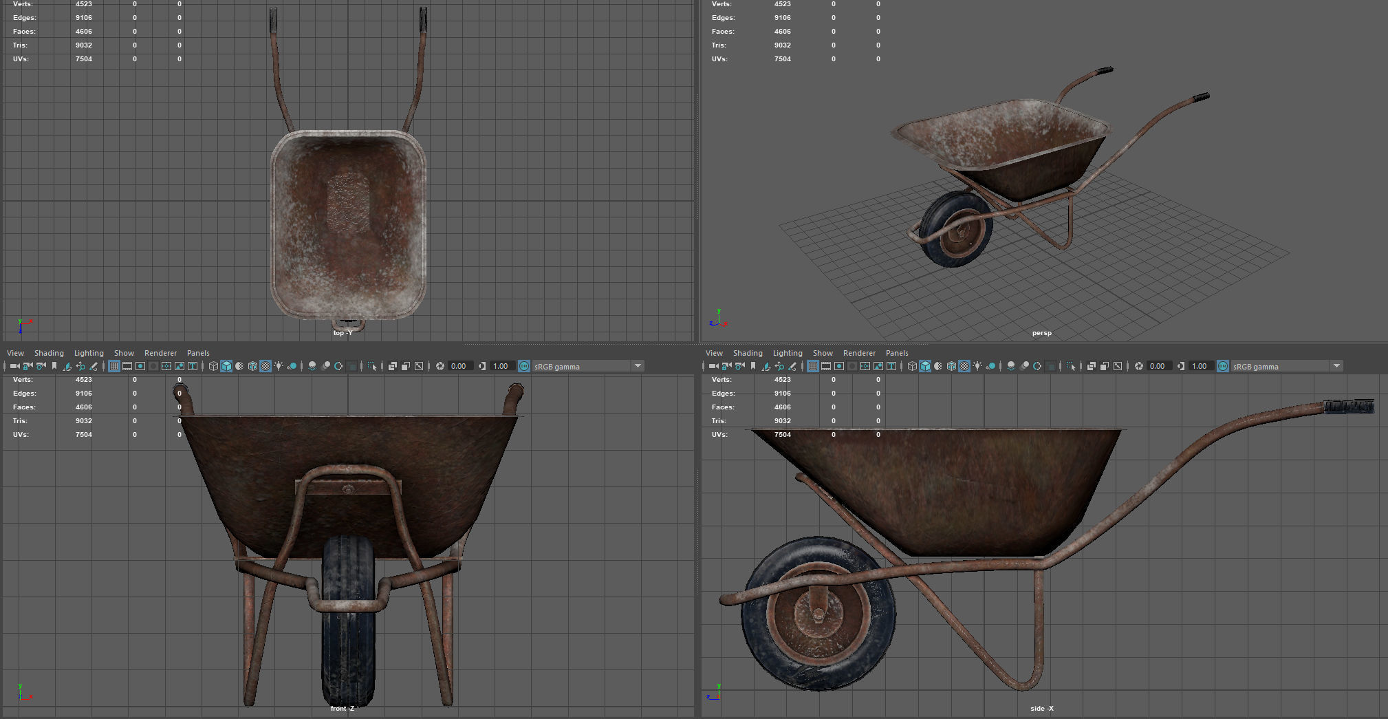 WHEELBARROW old Low-poly 3D model_6