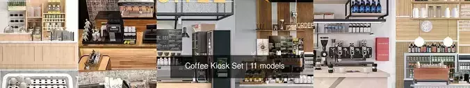 Coffee Kiosk Set 3D Model Collection