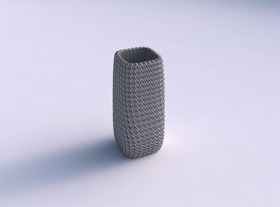 Vase quadratic tall with bent extruded pattern 3D print model_5