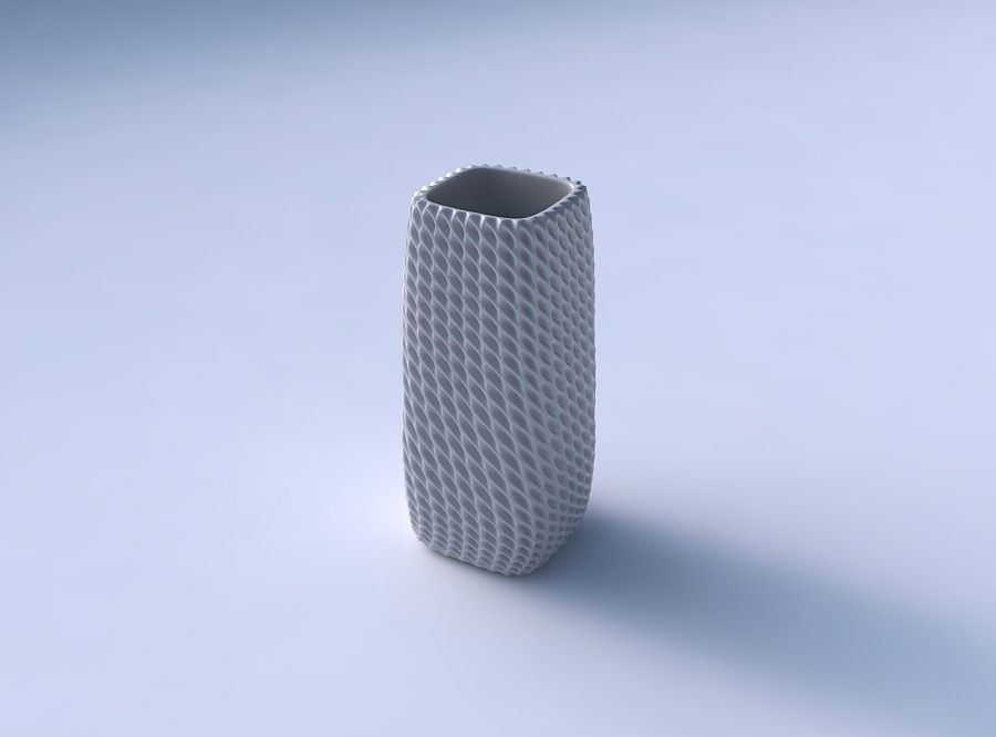 Vase quadratic tall with bent extruded pattern 3D print model_3