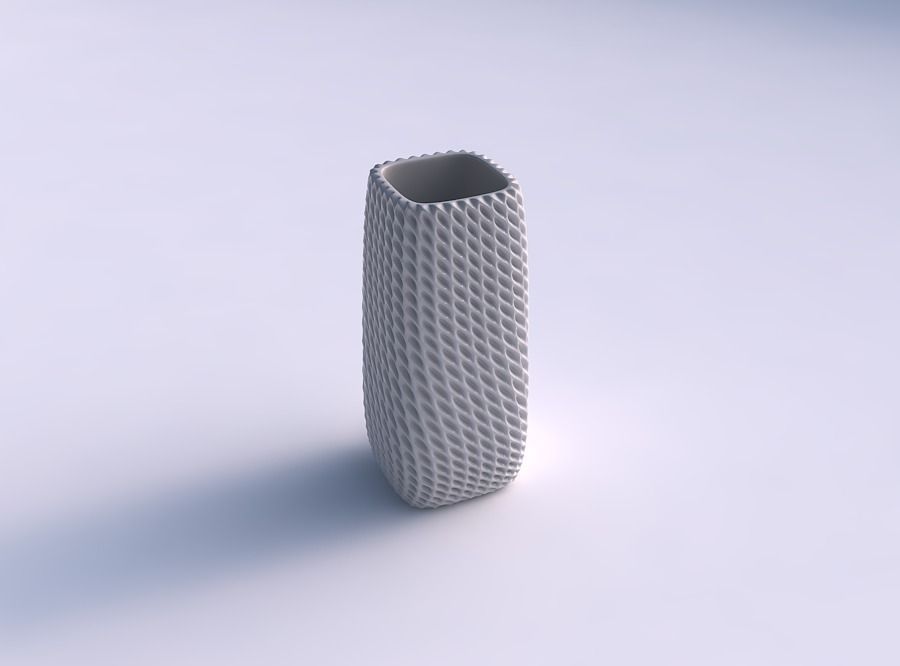 Vase quadratic tall with bent extruded pattern 3D print model_0